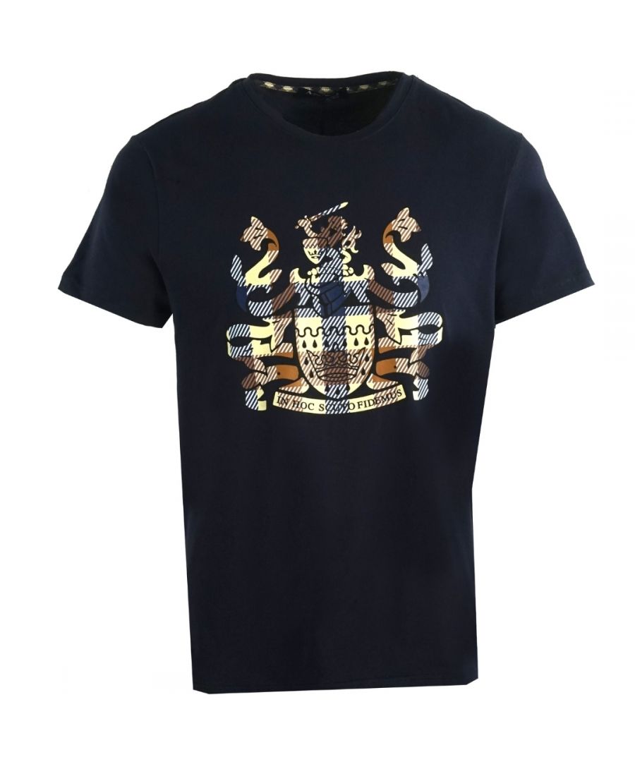Aquascutum Mens Aldis Check Logo Navy T-Shirt - Blue - Size X-Large