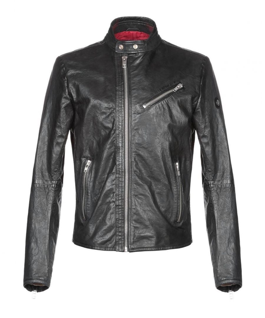 Diesel R-Ramyton 900 Leather Jacket. Soft Black Leather Jacket. Central Zip Closure. Side Zip Pockets. Logo Detail. Lined Interior