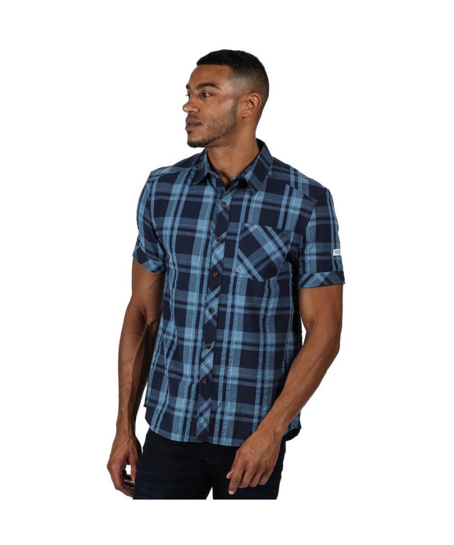 100% Coolweave Cotton Check Seersucker. 1 chest pocket.