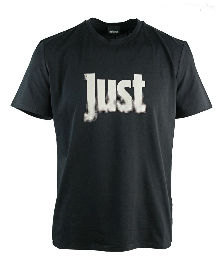 Just Cavalli Faded Logo Black T-Shirt. Just Cavalli Black Tee. 92% Cotton, 8% Elastane. Large Motif On Front Of Tee. Crew Neck. Style: S03GC0514 N20663 900