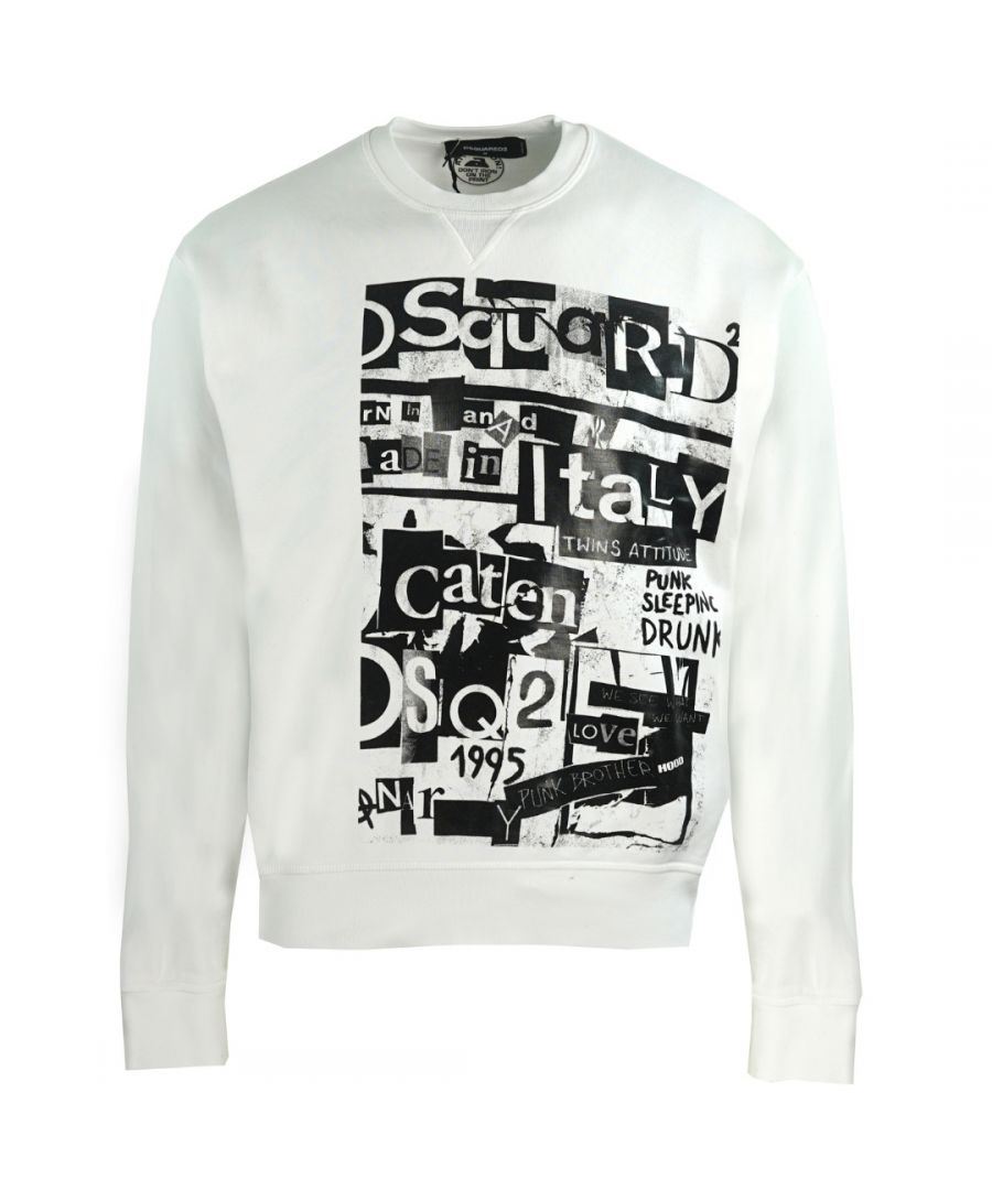 Dsquared2 Mens Punk Br s Print White Sweater - Size X-Small