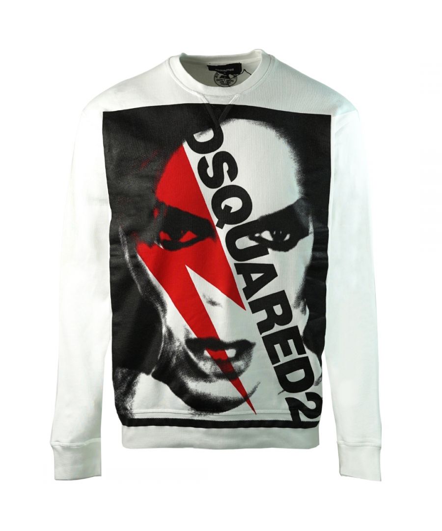 Image for Dsquared2 Bowie Print Cool Fit White Sweater