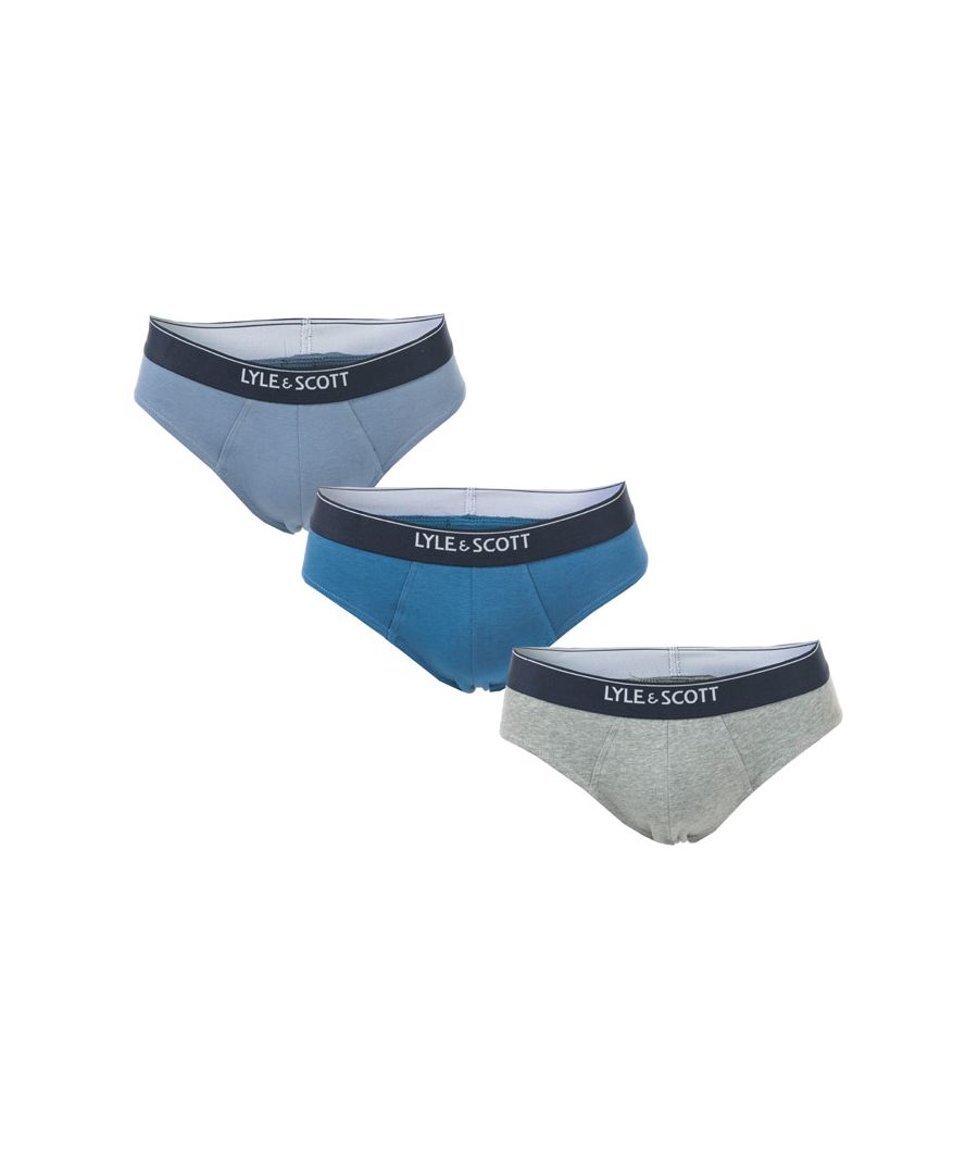 Mens Lyle and Scott Shaw 3 Pack Briefs in federal blue - stone wash - grey marl.- Comprises one pair x blue  one pair x stone wash blue  one pair x grey marl briefs.- Crafted from comfortable stretch cotton jersey.- Double layered pouch.- Smooth-touch elasticated waistband with Lyle and Scott branding.- 95% Cotton  5% Elastane.  Machine washable.  - Ref: LS-UW-BC-001 101XS = 34-36inS = 36-38inM = 38-40inWe regret that underwear is non-returnable due to hygiene reasons.