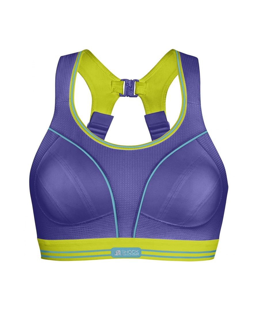 Shock Absorber Ultimate Run bra, this high-impact sports bra is specifically designed for runners - it is made from breathable fabric which helps to draw the moisture away from your skin whilst you exercise.  This sports bra reduces the bounce of your bust by up to 78% and the 'Infinity-8 support system' helps to stop the bust from moving in a figure of eight whilst you run - making sure you are supported correctly during exercise.  The seamless, super soft lining of the cups provides comfort and reduces any uncomfortable chafing whilst the wide padded straps hook together to create a racerback style that dispurses the pressure from your shoulders. Complete with a wide elastic underband and padded hook and eye closure for extra comfort.