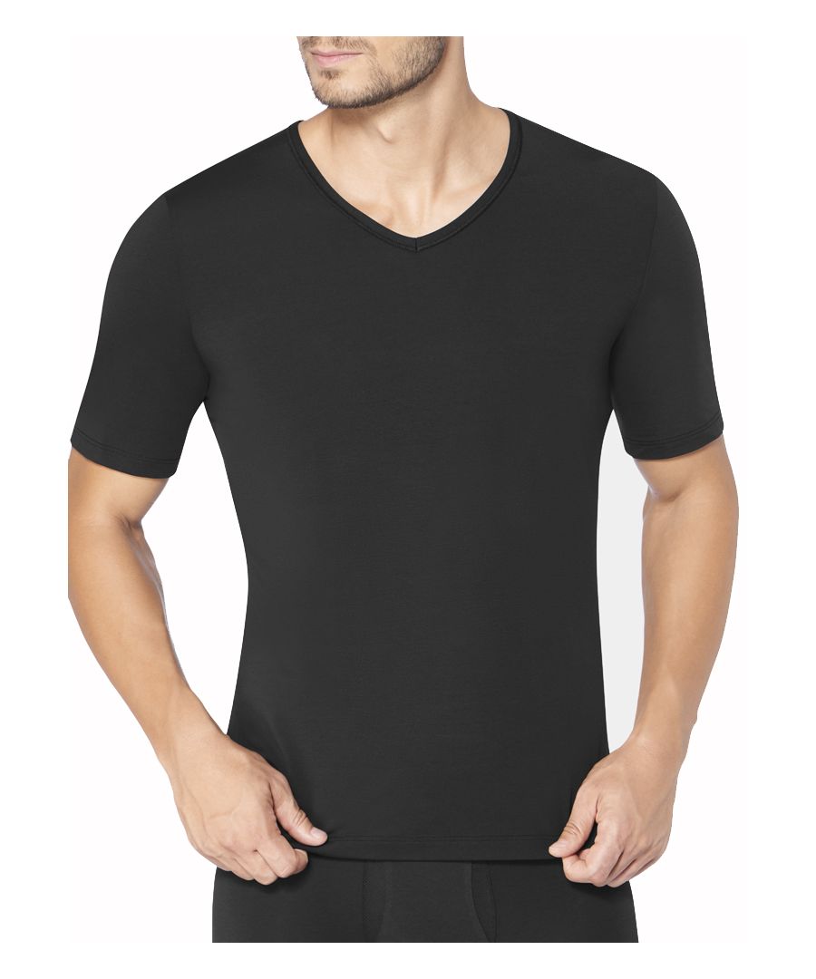 Sloggi Everfresh V-Neck Short Sleeve Shirt.  This breathable v-neck short sleeve shirt offers lasting freshness due to the mesh, breathable fabric on the back of the shirt.  This shirt is finished at the bottom with the Sloggi logo.