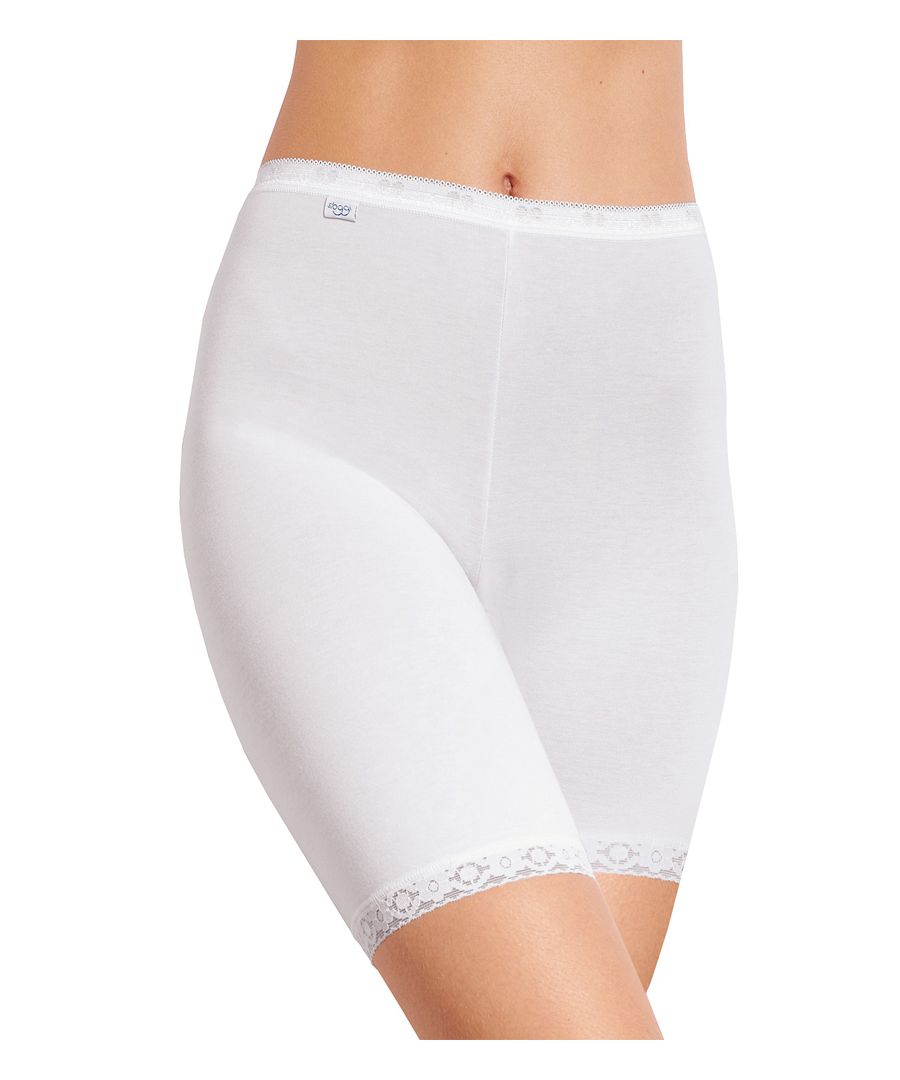 The Sloggi Basic+ range now features these long briefs. Giving you a very comfortable fit from the waist to mid thigh. Perfectly soft and durable. Featuring delicate stretch lace detailing at the waist and leg for supreme comfort. Available in colours White and Skin.    Size Guide:  XS (8), S (10), M (12), L (14), XL (16), 2XL (18), 3XL (20), 4XL (22), 5XL (24), 6XL (26), 7XL (28), 8XL (30)
