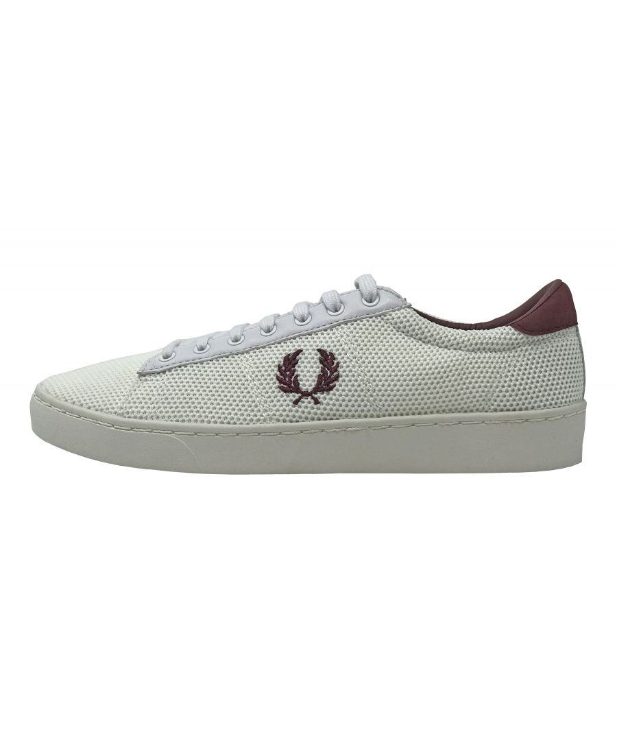 Fred Perry B2013 134 Spencer Mesh Trainers. Fred Perry White Mesh Shoes. 100%  Cotton. Lace Fasten. Rubber Sole. Fred Perry Logo On Side Of Shoe