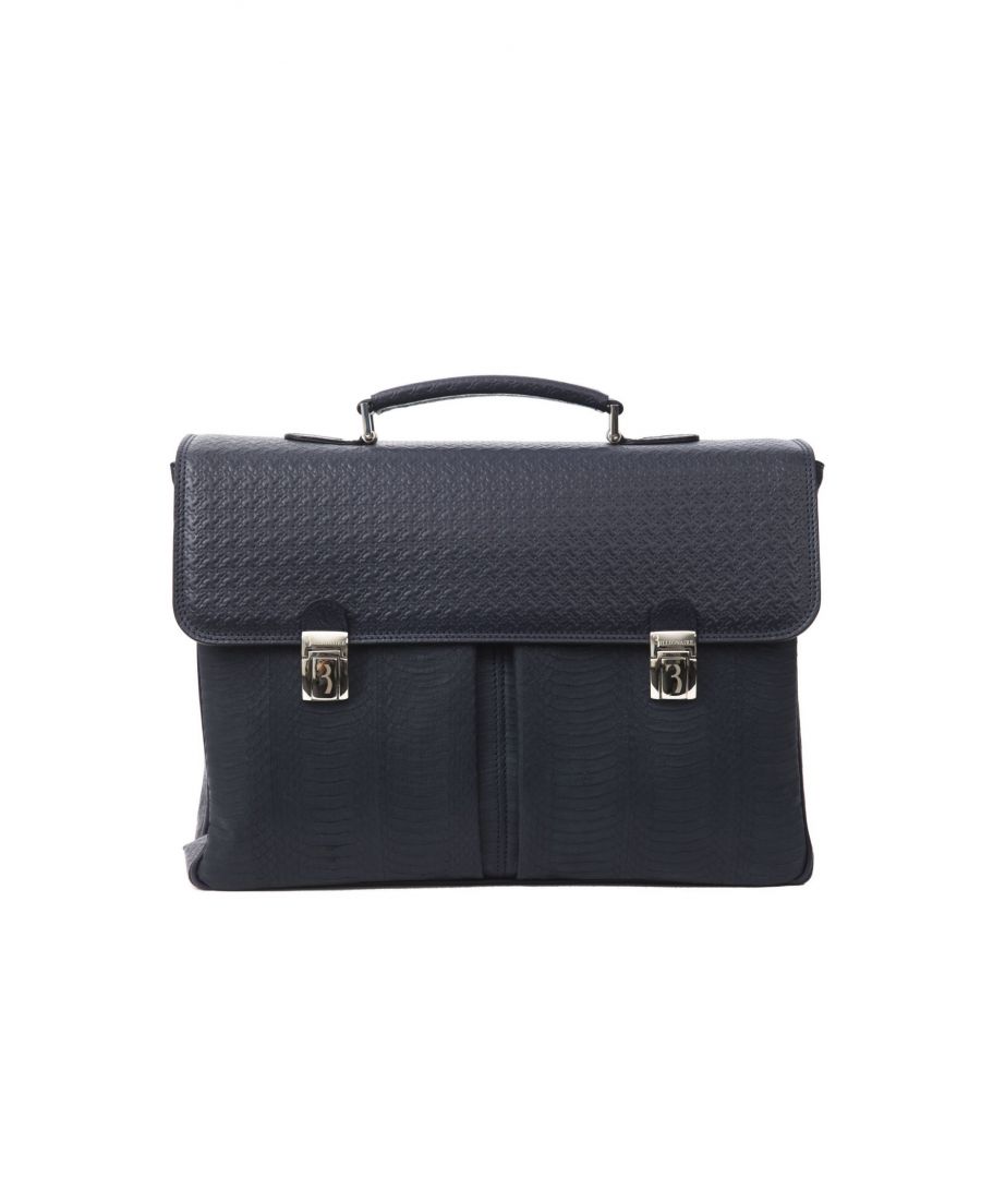 Leren Business Tas Met Python Huid Inzet. Afneembare Schouderriem