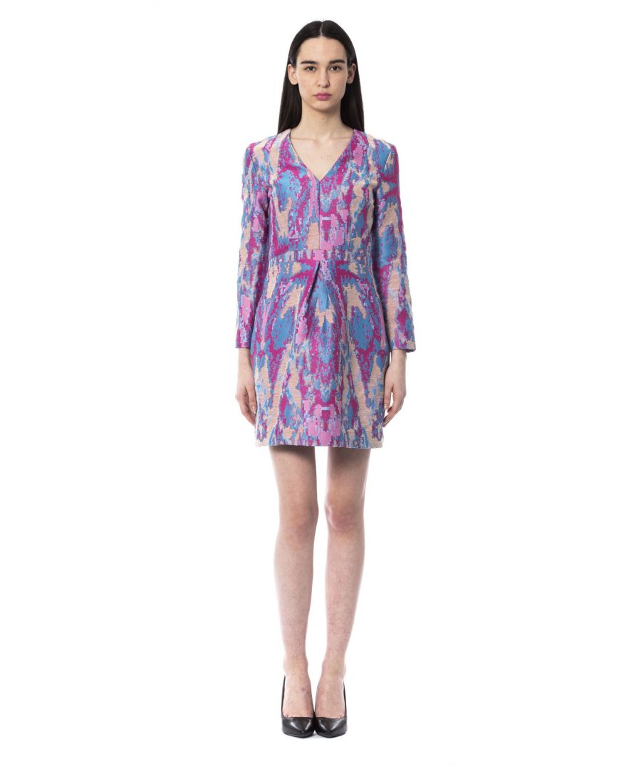 Robe courte à col en V ouvert avec imprimés et manches longues