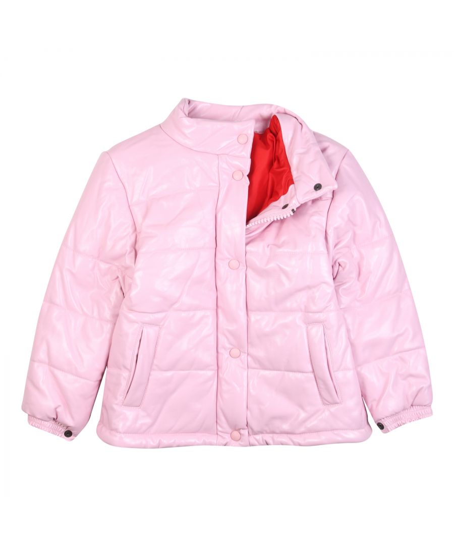 Alberta Ferretti pink coat -Details coat in patent leather, long sleeves with clips at the cuffs, high collar, completely pink, front with 2 pockets, back with text sewn to the base in large size, double closure -Washing max 30 °