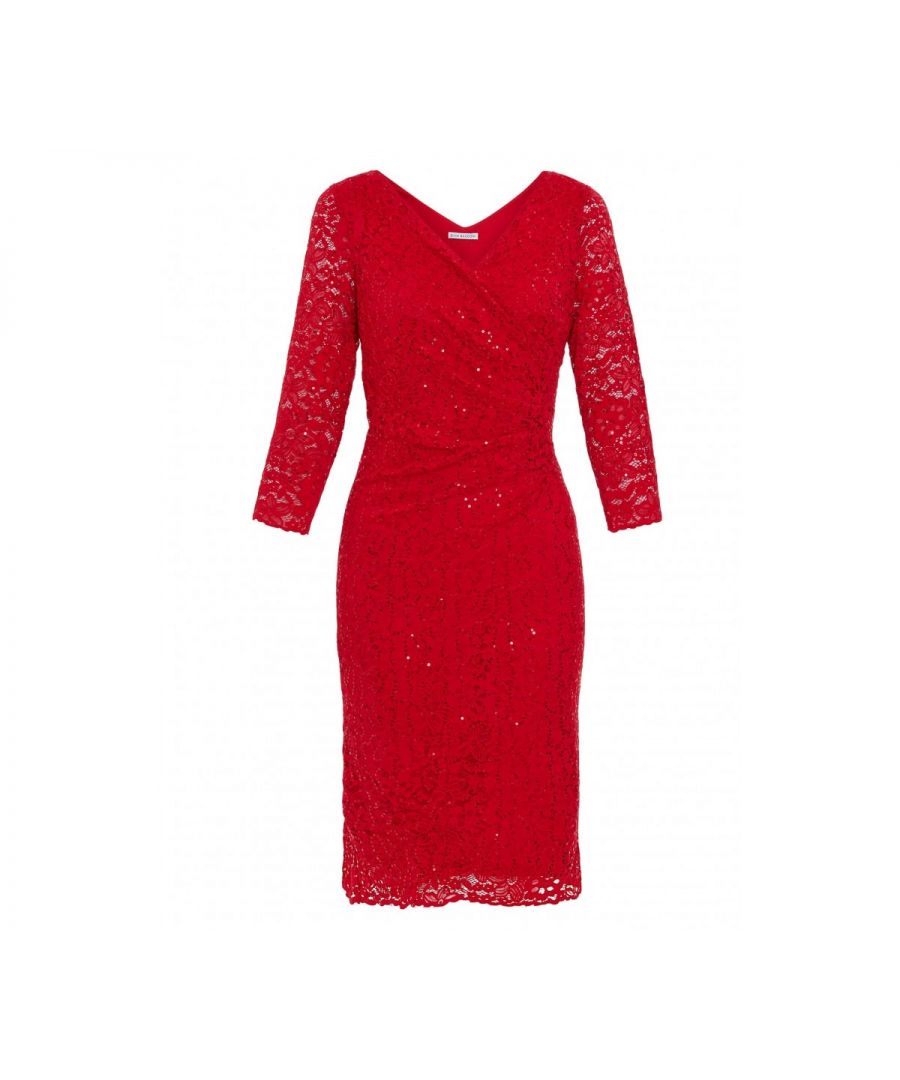 Image for Gina Bacconi Belle Lace  Wrap Dress in Red