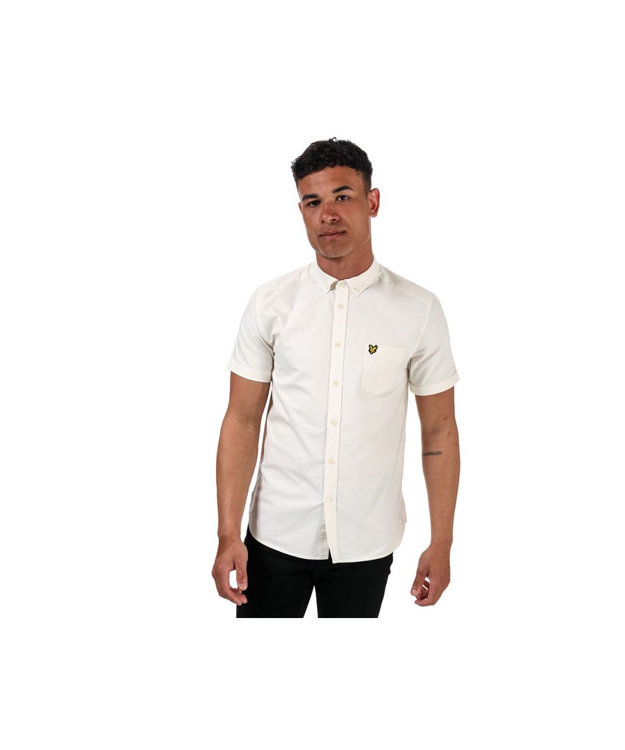 Lyle & Scott Mens And Oxford Short Sleeve Shirt in Off White Cotton - Size S