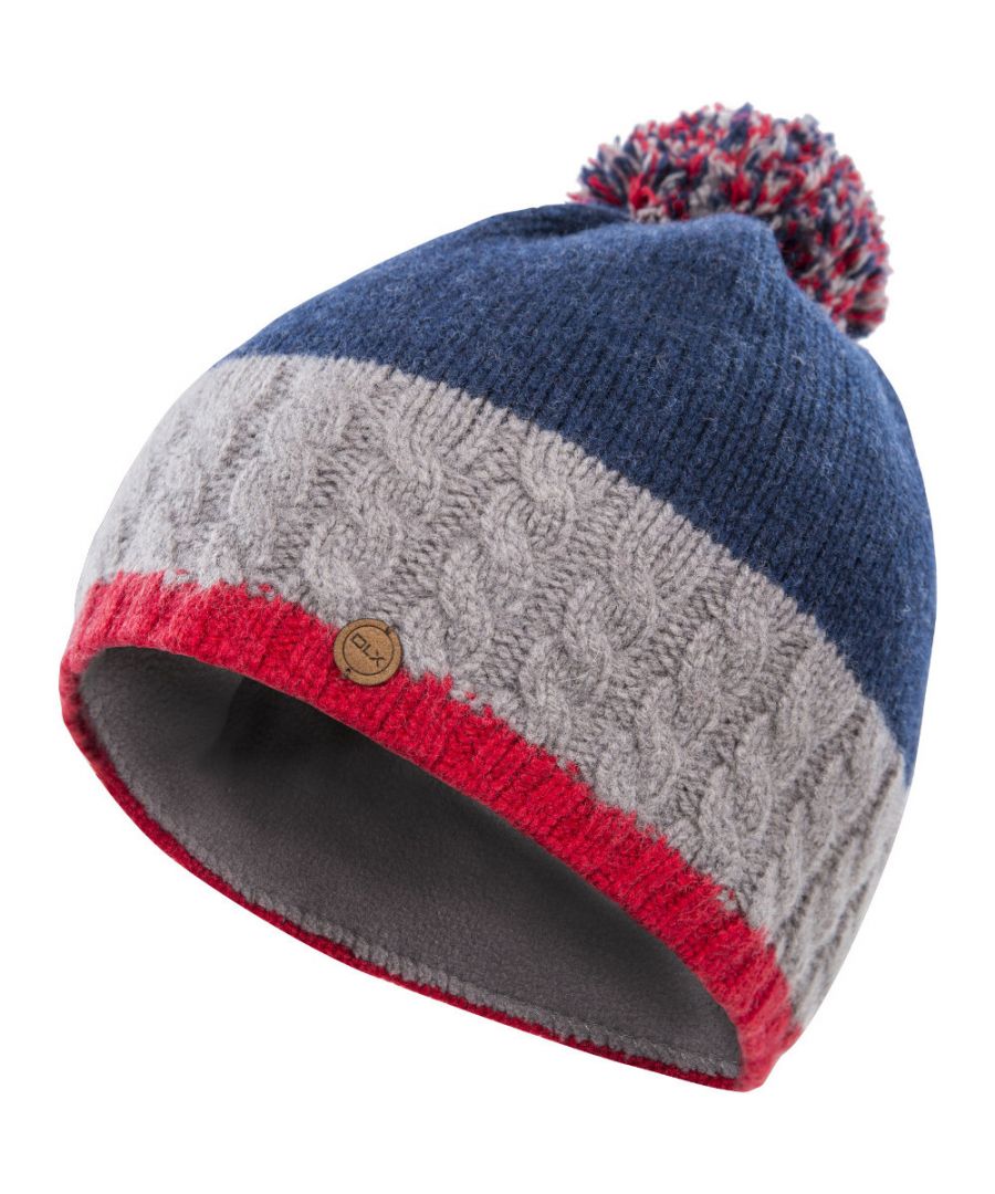 Knitted Hat with Pom Pom. Half Fleece Lined.