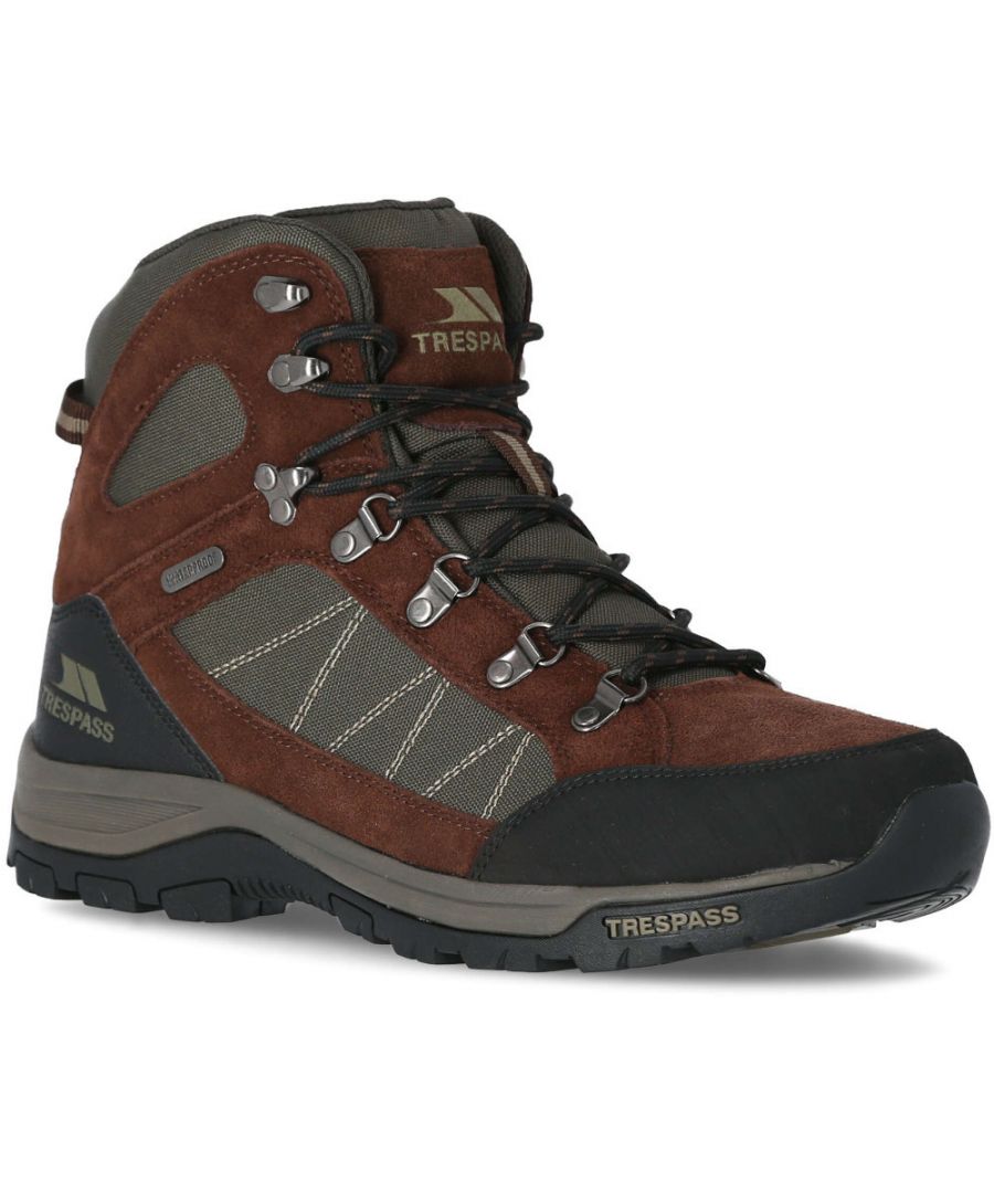 Waterproof and Breathable Membrane / Mid Cut Hiking Boots. Protective and Durable Rubber Toe Guard / Cushioned Footbed and Gusseted Tongue. Ankle Supportive Cushioned Collar and Tongue. Arch Stabilising & Supportive Steel Shank and Durable Traction Outsole. Upper: Textile/ Cow Suede/ PU/ Rubber - Lining: Textile - Outsole: Moulded EVA/ Rubber.