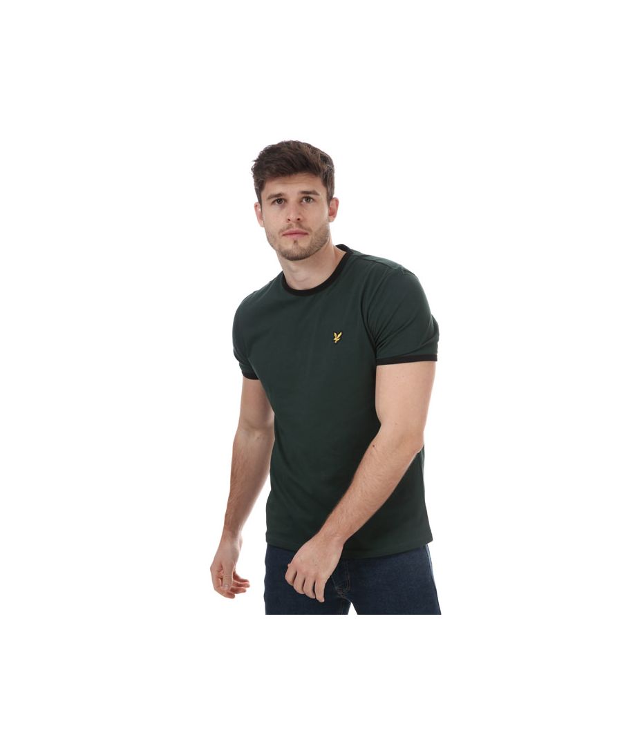 Lyle & Scott Mens And Ringer T-Shirt in Green black Cotton - Size X-Large