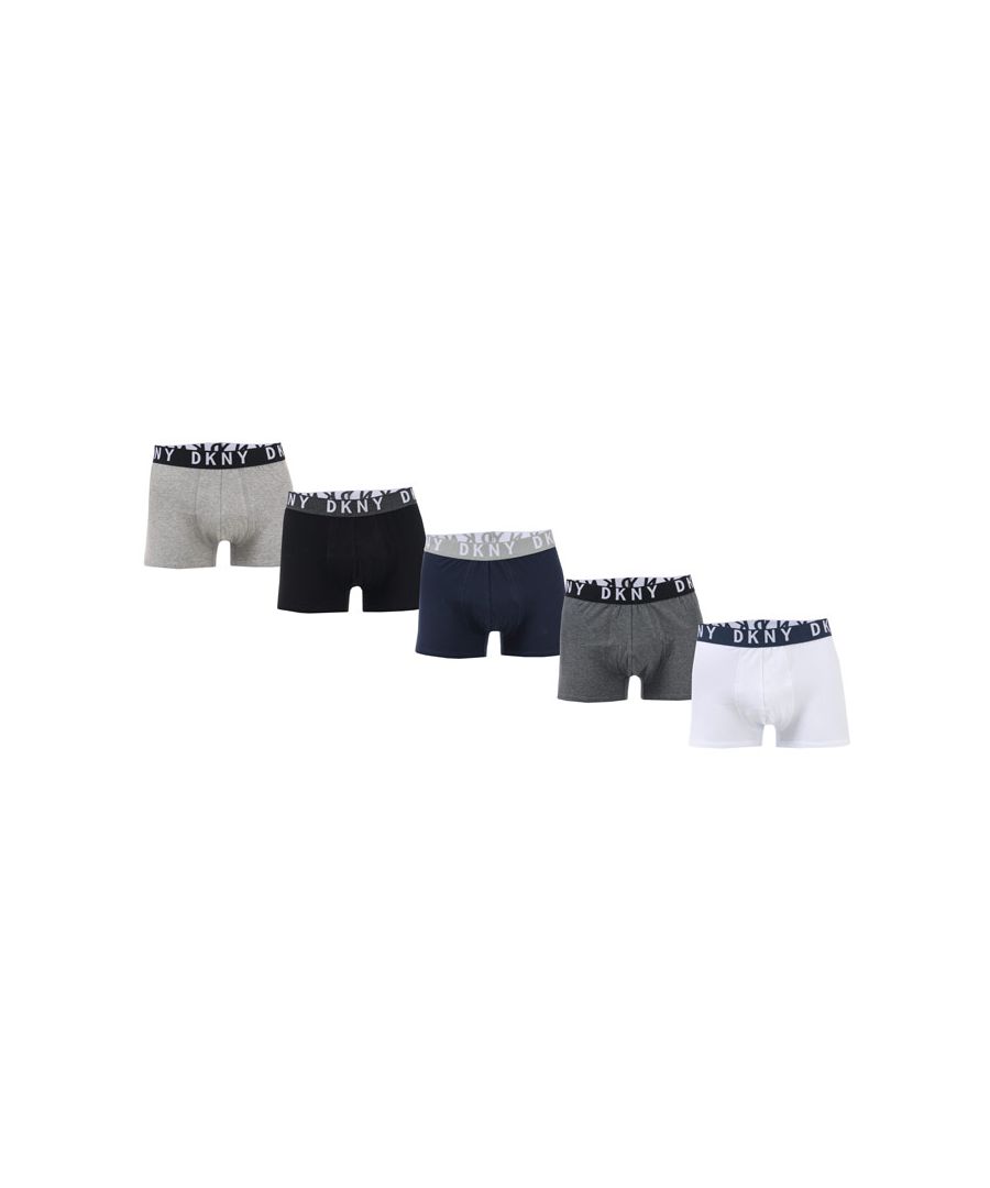 Mens DKNY Portland 5 Pack Boxer Shorts in black - grey - white.<BR><BR>- Comprises one pair grey  one pair black  one pair navy  one pair charcoal  one pair white.<BR>- Crafted from comfortable stretch cotton jersey.<BR>- DKNY branded elasticated waistband.  <BR>- 95% Cotton  5% Elastane.  Machine washable.  <BR>- Ref: U5_6504_DKY<BR><BR>We regret that underwear is non-returnable due to hygiene reasons.