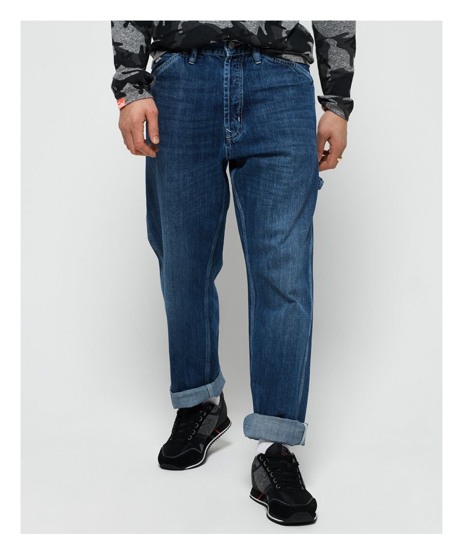 Superdry Mens Earl Worker Jeans - Blue Cotton - Size 29W/32L