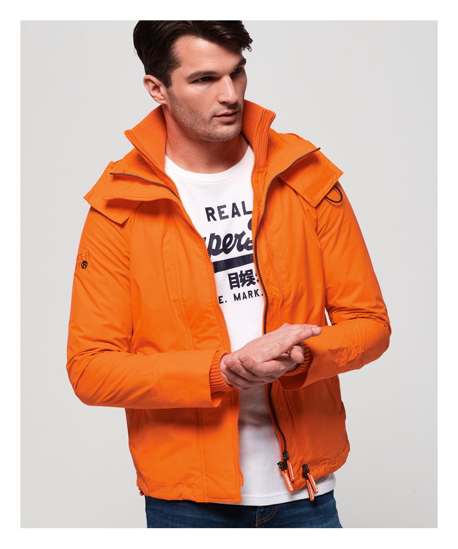 Superdry Mens Hooded Technical Pop Zip SD-Windcheater Jacket - Orange Nylon - Size S