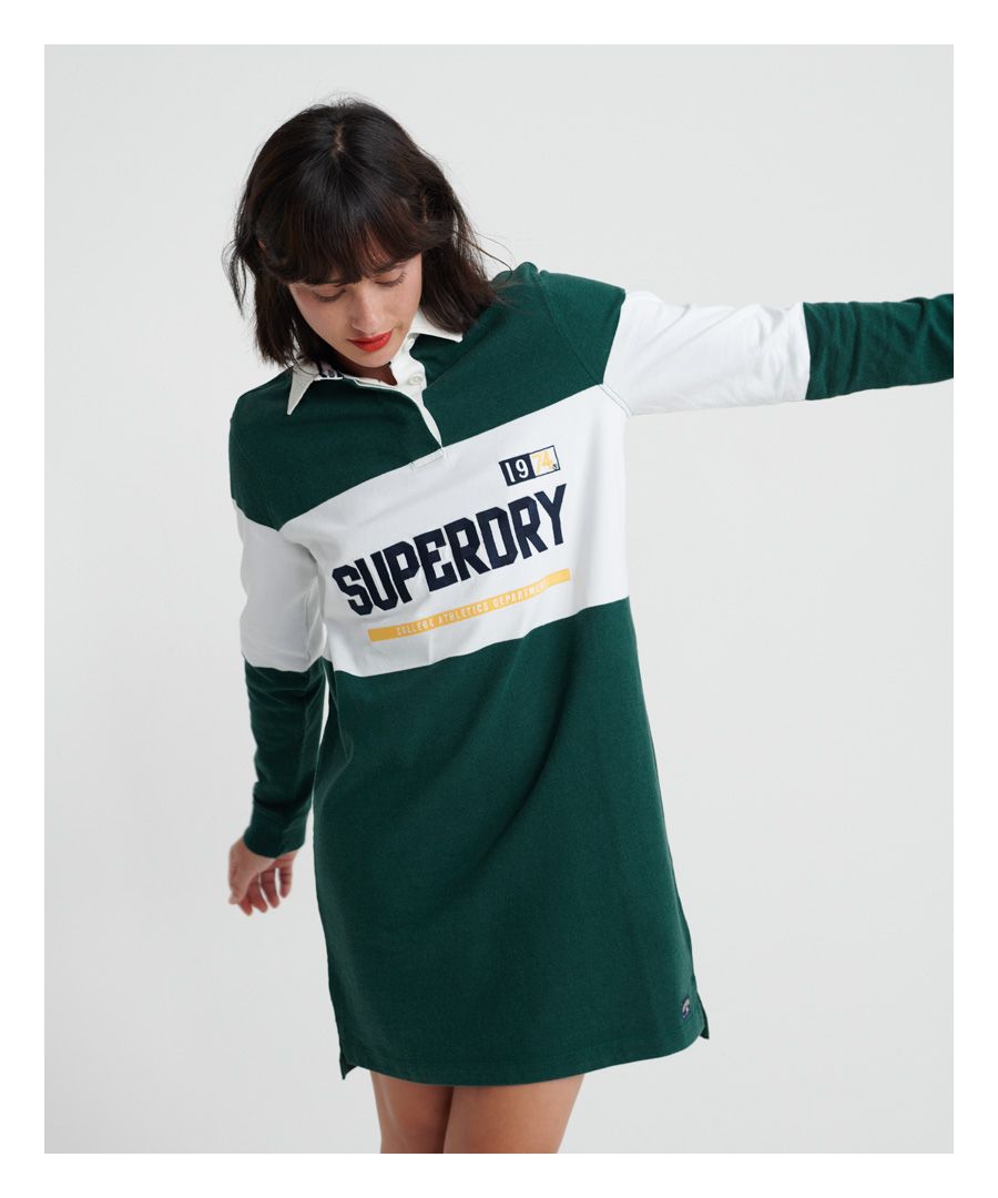 Superdry Womens Webb Rugby Dress - Green Cotton - Size 8 UK