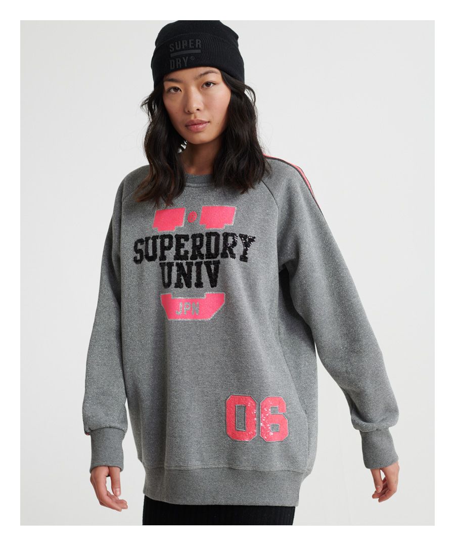 Superdry Womens Boutique University Crew Sweatshirt - Grey Cotton - Size X-Small