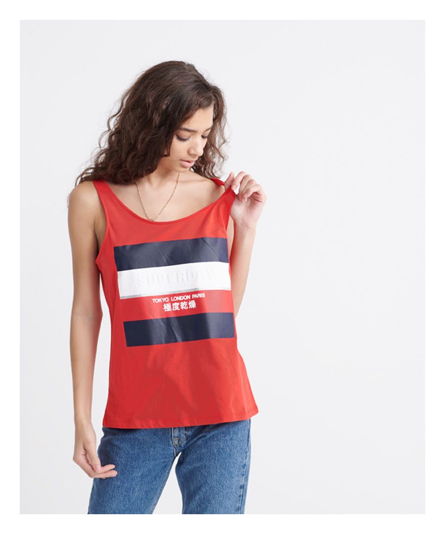 Superdry Womens Stripe Block Classic Vest Top - Red Cotton - Size 6 UK