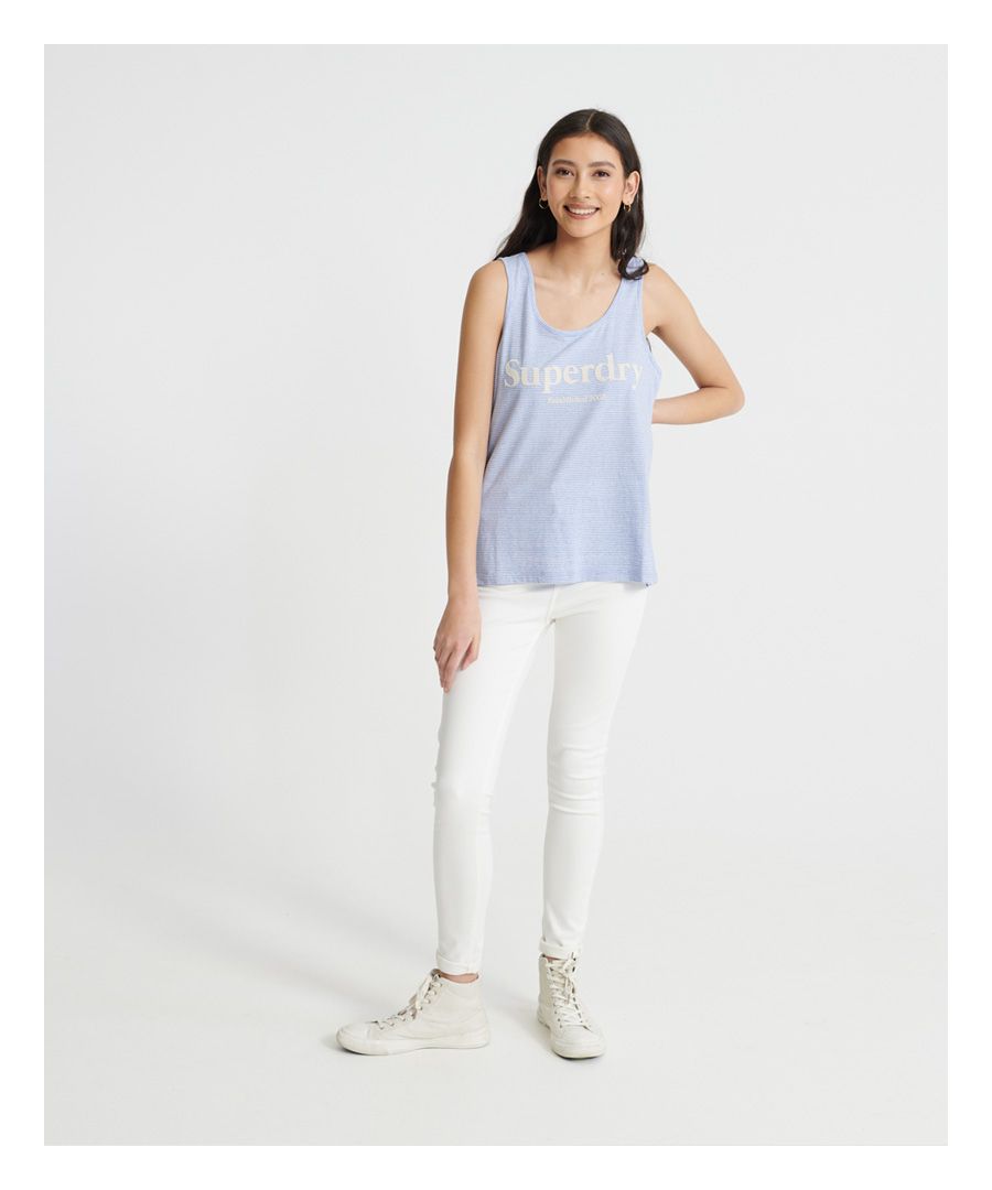 Superdry Womens Summer House Graphic Vest Top - Blue Cotton - Size 8 UK