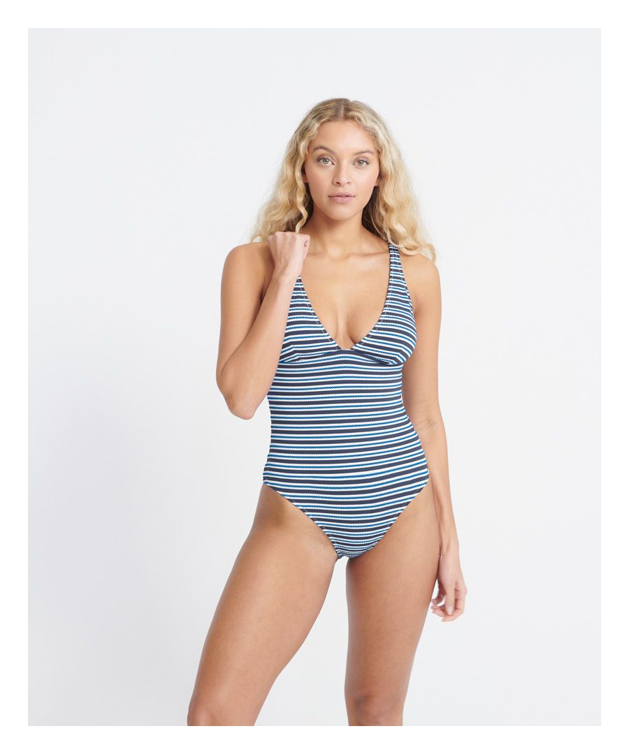 Superdry Womens Edit Stripe Swimsuit - Navy - Size 16