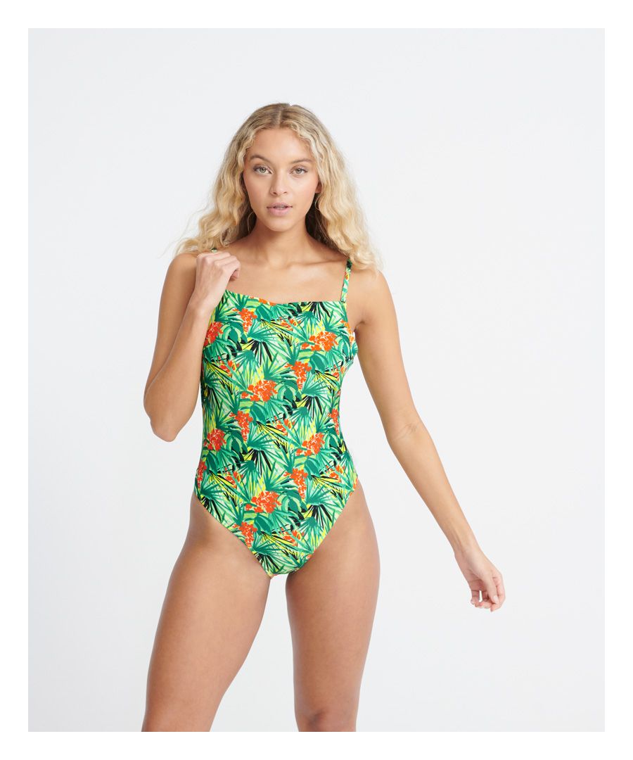 Superdry Womens Neo Tropic Square Cut Swimsuit - Green - Size 8