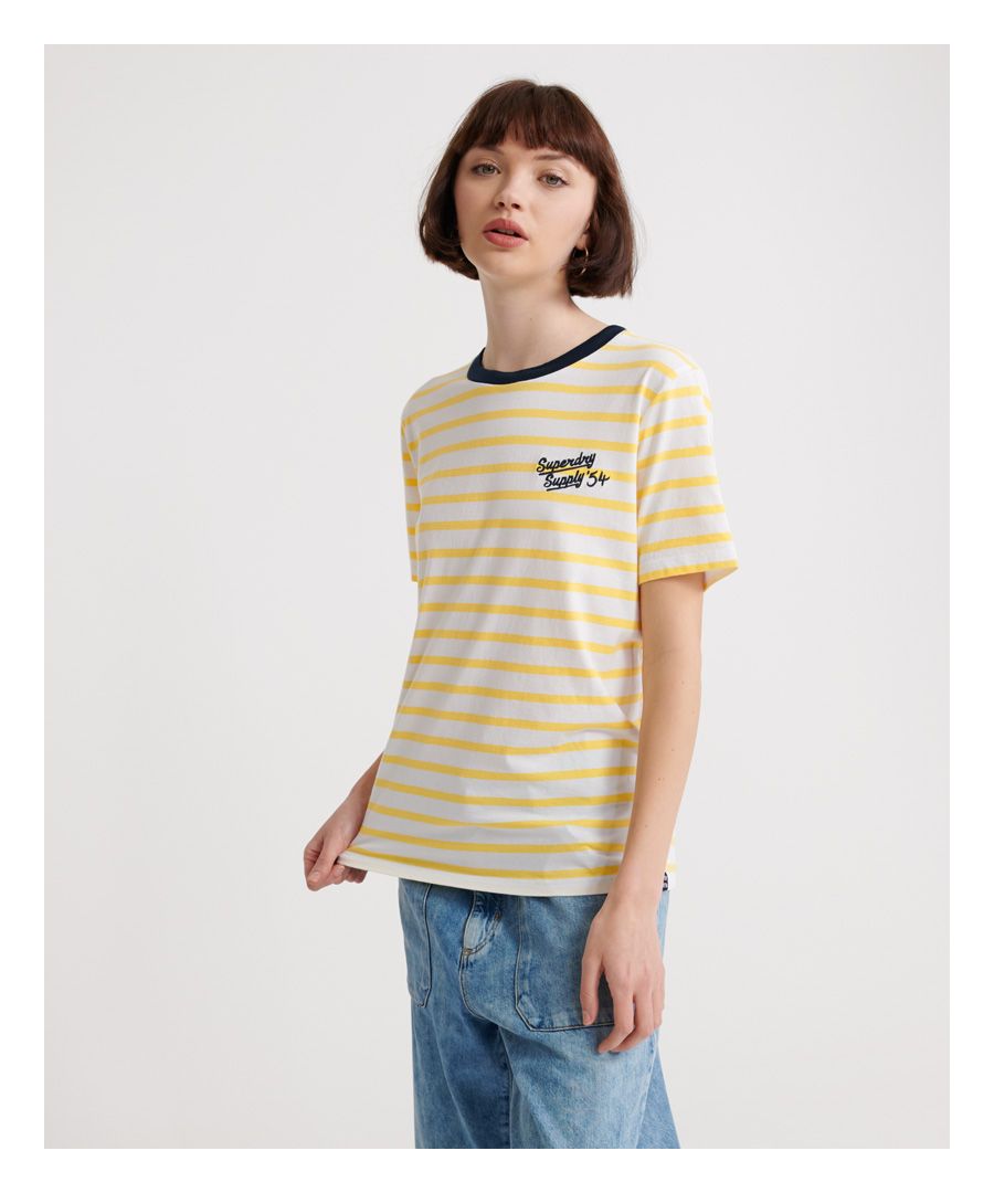 Superdry Womens Dakota Stripe Graphic T-Shirt - Yellow Cotton - Size 12