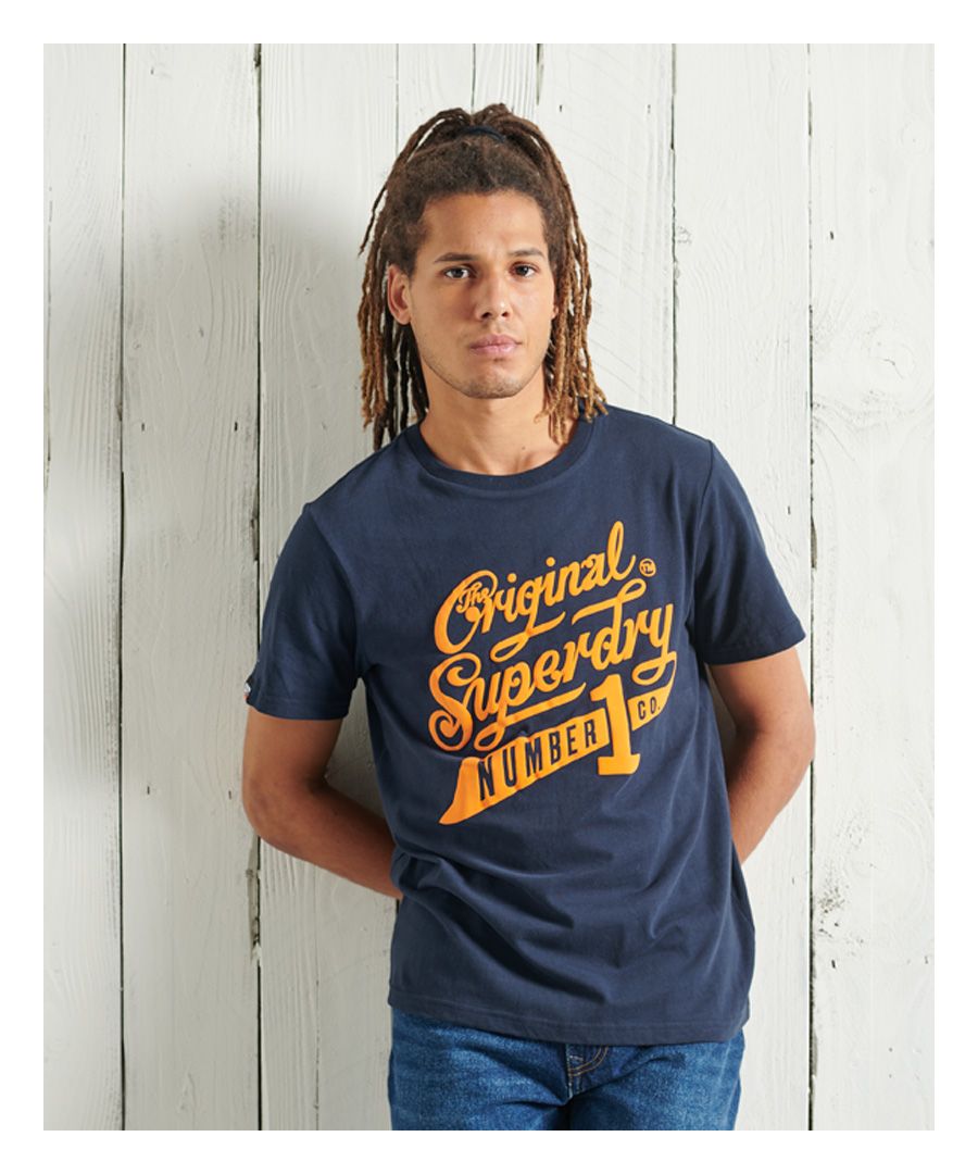 Superdry Mens Heritage 9 Standard T-Shirt - Blue Cotton - Size S