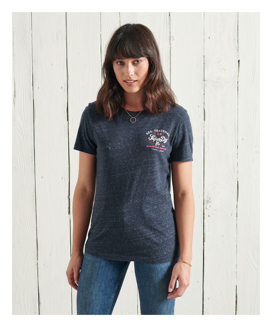 Superdry Womens Crafted Workwear T-Shirt - Navy Cotton - Size 8