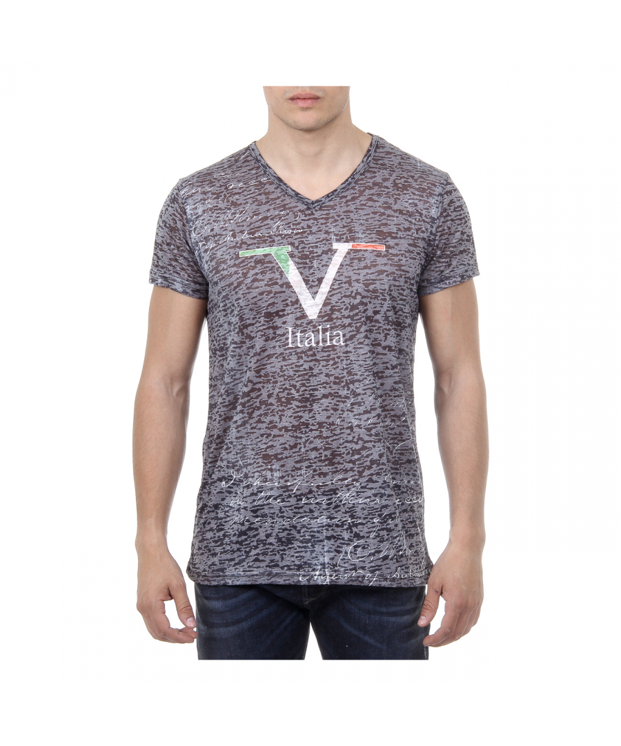 Image for V 1969 Italia Mens T-shirt Short Sleeves V-Neck Black JACOB