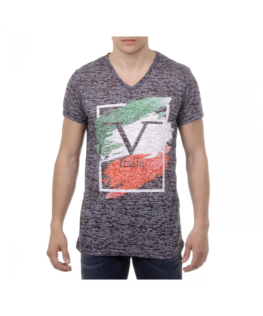 Image for V 1969 Italia Mens T-shirt Short Sleeves V-Neck Black LUCAS