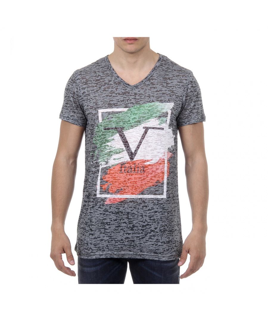 Image for V 1969 Italia Mens T-shirt Short Sleeves V-Neck Dark Green LUCAS