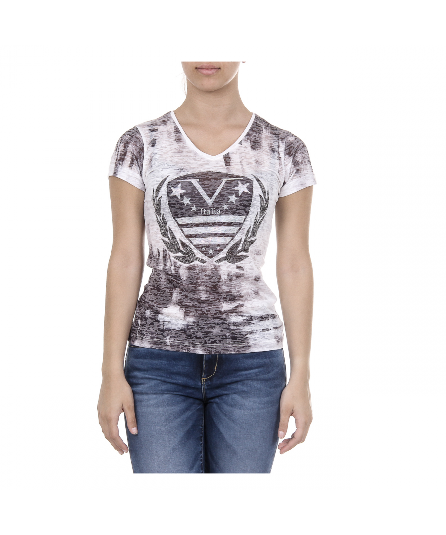 Image for V 1969 Italia Womens T-shirt Short Sleeves V-Neck Black EMILY