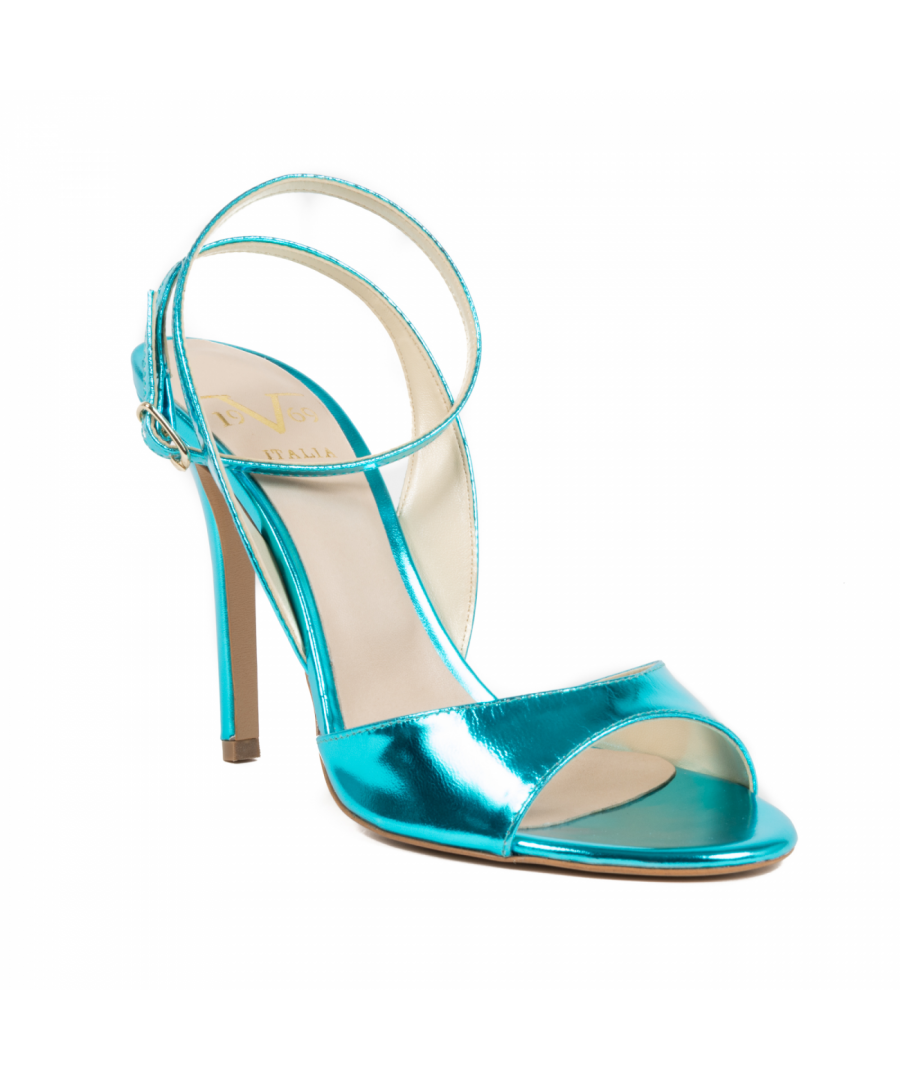 By: V ITALIA BY VERSACE 1969 ABBIGLIAMENTO SPORTIVO SRL MILANO ITALIA- Details: 302 SPECCHIO AZZURRO- Color: Light Blue - Composition: 100% CALF LEATHER - Sole: 100% SYNTHETIC LEATHER - Heel: 10 cm - Made: ITALY - Season: SS