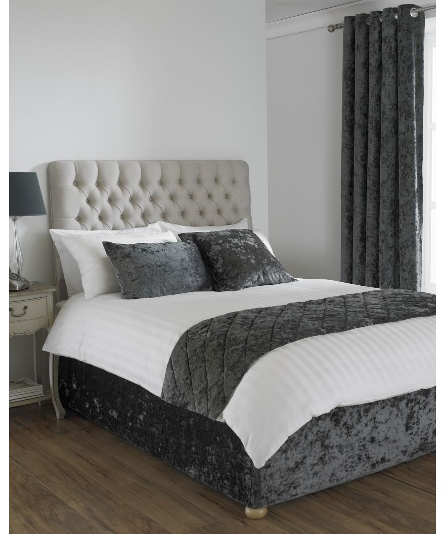 Add flair to your otherwise humdrum bed spread with the Verona crushed velvet-look runner. The shimmer and shine velvet-look fabric boasts quilted detailing to one side with a plain, colour-matched reverse adding a touch of opulence to your home. Mix and match with other Verona velvet-look products for a unique combination. Velvet has been picked as the statement fabric of choice for home interiors this year. Plush and regal the construction of the fabric allows it to catch and reflect light giving it a shimmering appearance. Velvet products have intensely rich colours and suit funkier, nontraditional spaces. Velvet is thick giving it room darkening properties along with an insulation barrier. Made from 100% polyester the Verona bed runner is easier to care for than real velvet as it is wrinkle and fade resistant. Designed in the UK by Riva Home - leading soft furnishings suppliers since 1973.