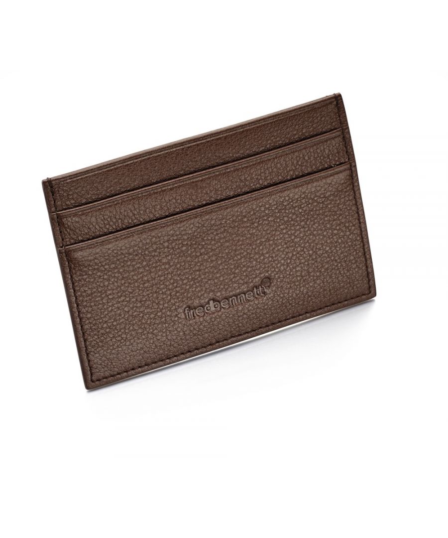 Fred Bennett Brown Leather Mens Cardholder Wallet and Gift Box<li>Fred Bennett Brown Leather Mens Cardholder Wallet<li>Made from genuine leather which is durable and soft to touch<li>Features 4 card slots and a compartment for cash<li>Height: 70mm, Width 105.1mm, Depth Approx 3mm<li>Comes complete with branded packaging - perfect for storing the item and ideal for gifting