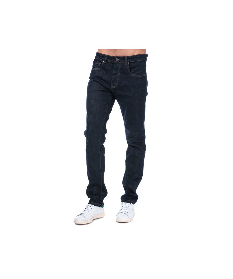 Mens Weekend Offender Tapered Fit Jeans in Denim- Button fastening- Tapered fit- Contrast stitching- Five pocket design- Stretch material allows for a comfier fit- Branding to reverse waist- 99% Cotton  1% Elastane. Machine Washable- Ref: WDE01TDR