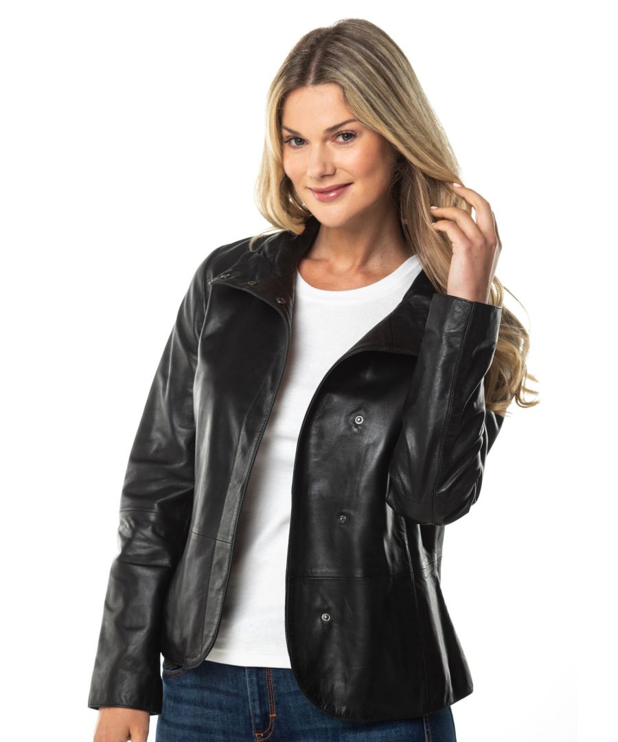 Image for Karen Casual Leather Jacket in Black