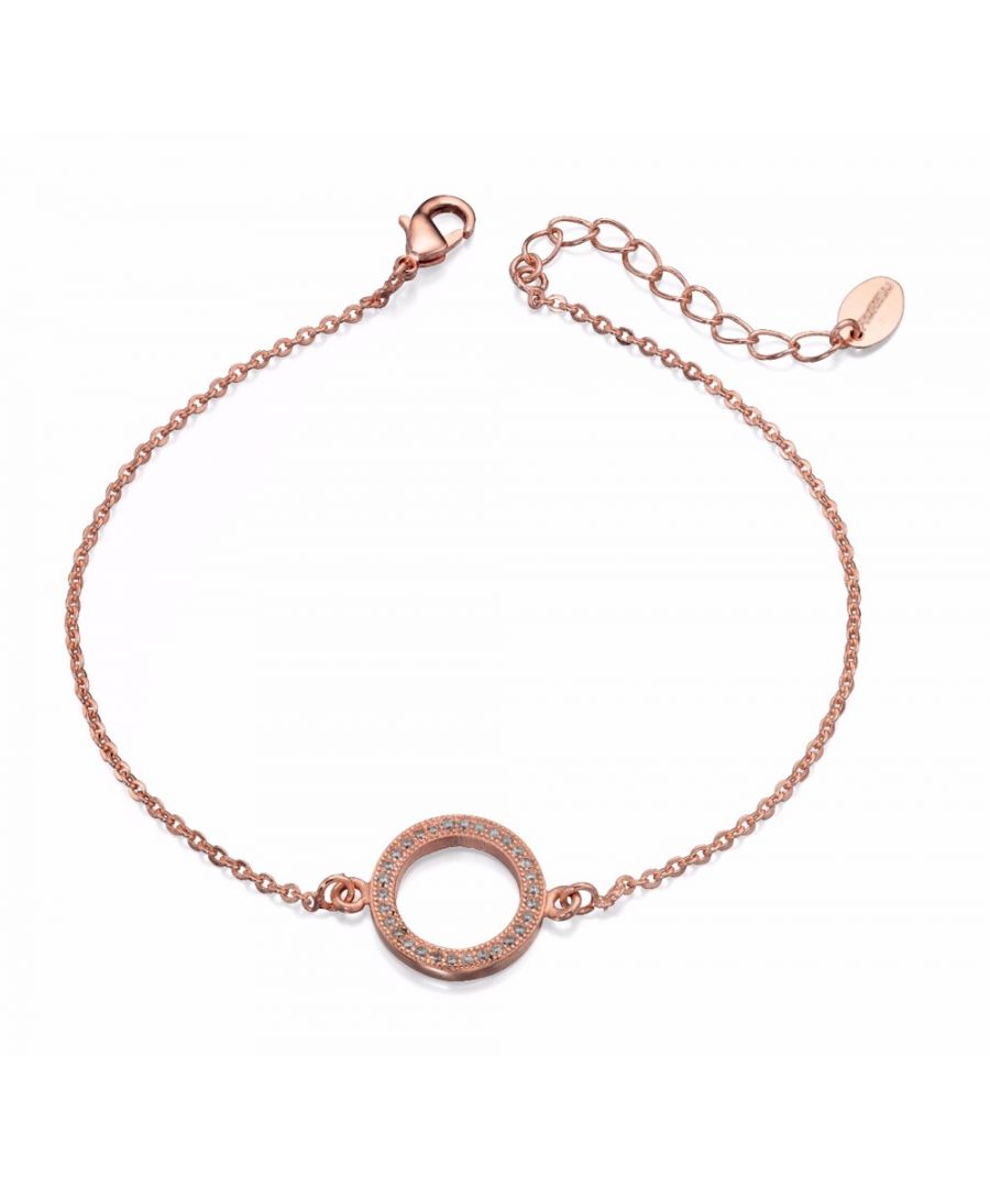 Fiorelli Fashion Rose Gold Plated CZ Open Circle Bracelet 15cm + 5cm<li>Design: Rose Gold Plated CZ Open Circle Bracelet 15cm + 5cm<li>Composition: Made of brass with imitation rose gold plating. Features a clear cubic zirconia stone.<li>Item weight: 1.8g<li>Fitting: This bracelet is 15cm in length with a 5cm extender chain so the size can be easily adjusted. Features secure lobster clasp.<li>Packaging: This item comes complete with a branded presentation pouch and pillow pack box which are idea