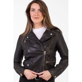 Pelle D’annata Patago Real Leather Biker Jacket in Black