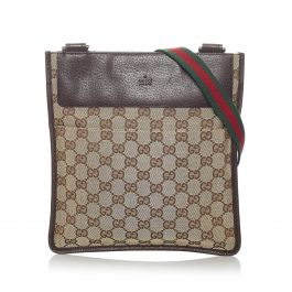 Vintage Gucci GG Canvas Web Crossbody Bag Brown