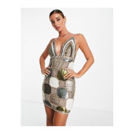 ASOS DESIGN cami mini dress with embellished patchwork detail-Gold