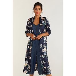 YUMI Floral Print Long Kimono