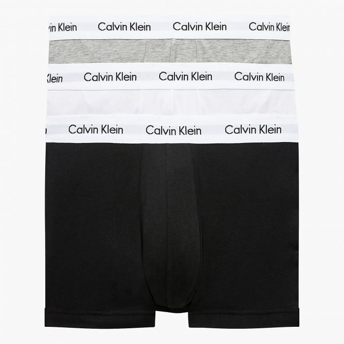 Calvin Klein 3 Pack Trunks - Mid Rise - Cotton Stretch, Black/White/Grey