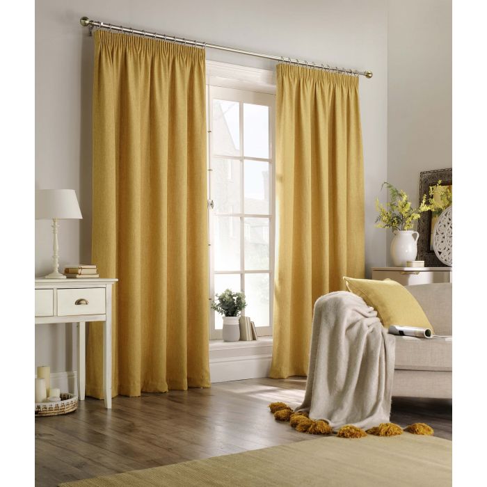 Harrison Herringbone Pencil Pleat Curtains in Ochre