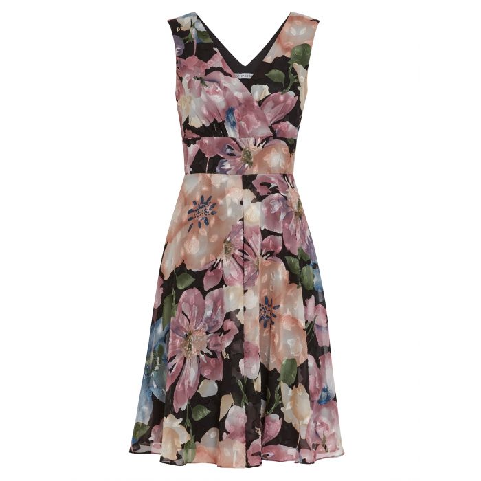 Gina Bacconi Camellia Floral Dress in Black