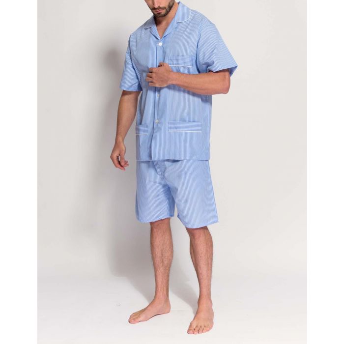 British Boxers Men's Blue and White Stripe Short Pyjama Set