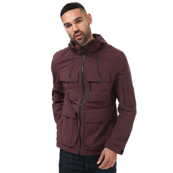 Men's Ted Baker Washon Multi Pocket Hooded Jacket in Purple